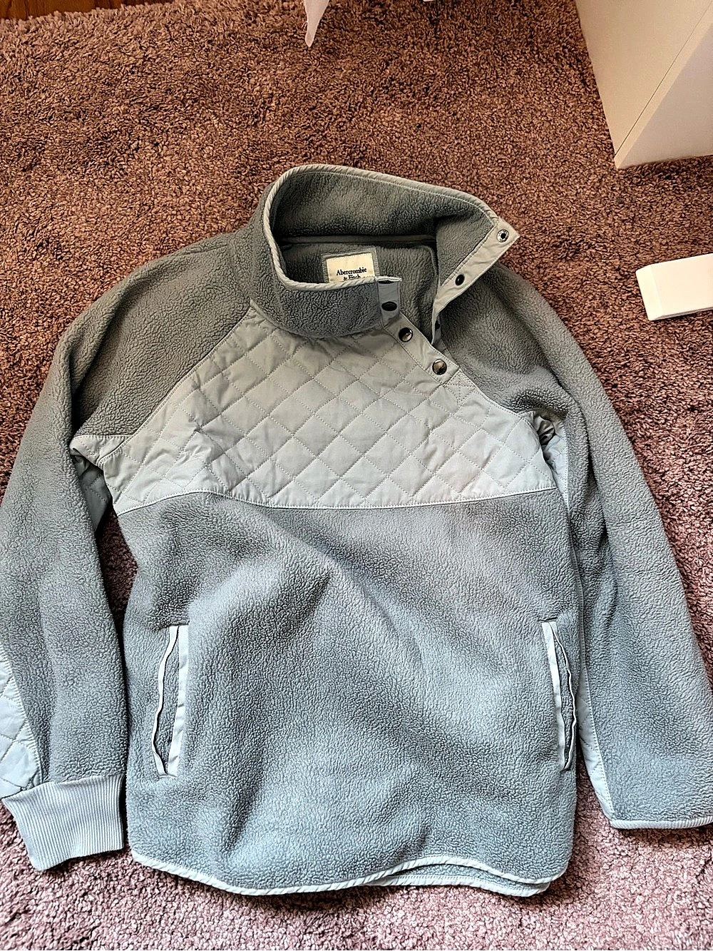 Abercrombie & Fitch Asymmetric Snap Quilted Fleece Pullover Blue Medium